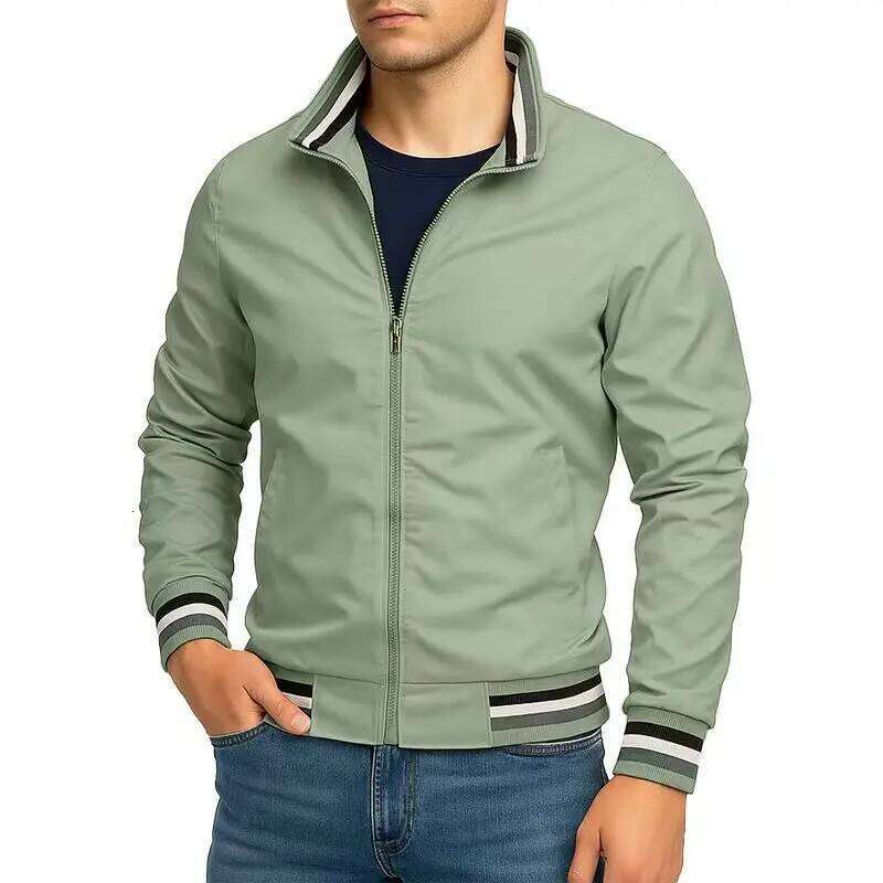 New Men's Solid Color Windbreaker Stand Collar Coats Lightweight Waterproof Outdoor Tops Men Jacket Outerwear Streetwear 26H0311