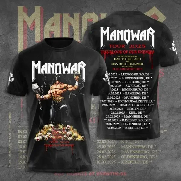 Rock Manowar Band Harajuku Hip Hop 3D Print Sports Mens Short Sleeve Summer Outdoor Street Fitness Quick Dry Breathable Tshirt 260228