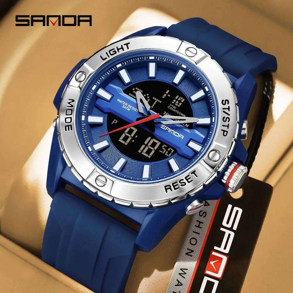 SANDA 5111 new electronic military sports multifunctional waterproof night light LED dual display men's watch 2026