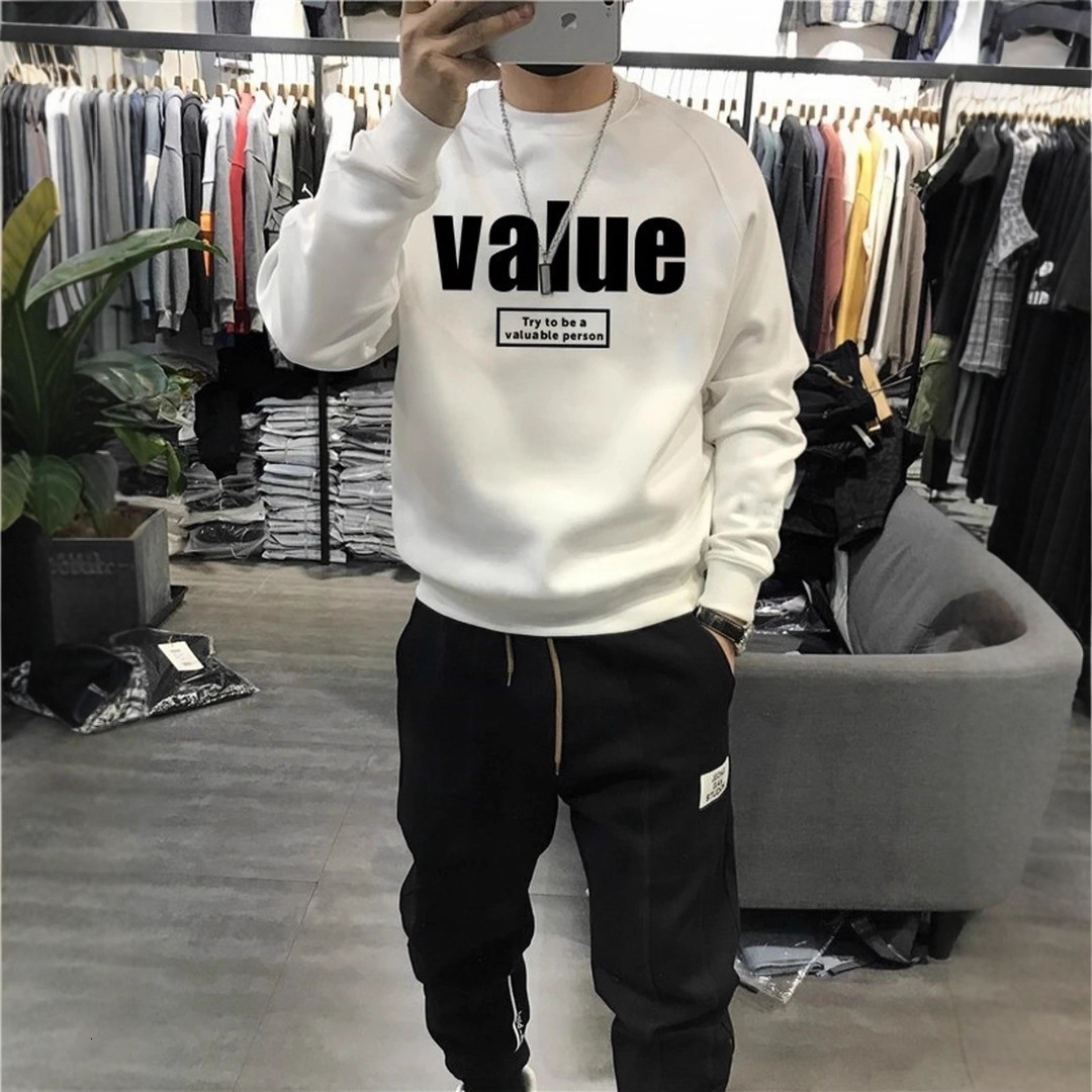 Autumn Nd Winter Men's Populr Simple Letter Print Swetshirt Trendy Designer Hoodie Brnd Round Neck Loose Fit Verstile Csul Fleece-lined Bse Shirt