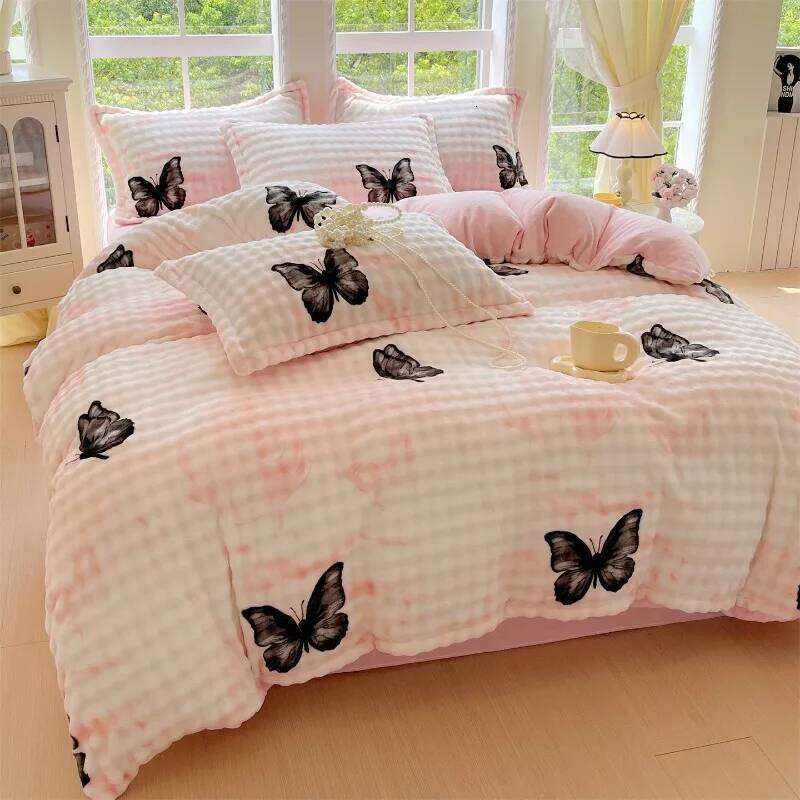 2025 New Printed Class A Rabbit Milk Plush Four-piece Winter Thickened Warm Sheet Student Dormitory Bed Kit H260312