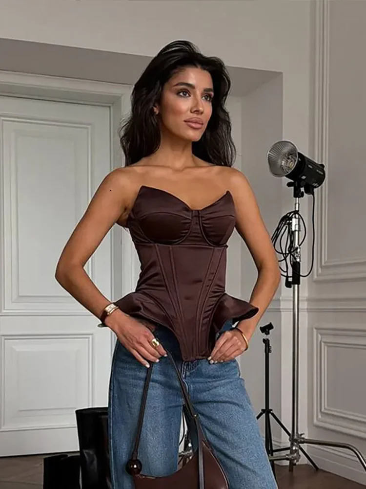 Sexy Strapless Fishbone Corset Women Sleeveless Backless Waist Cinching Slim Cropped Vest 2026 Lady Fashion Party Club Tops 260306