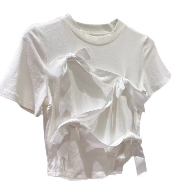 2026 Spring Designer Hoodie New Sweet And Elegant Short Designer Shirt Sleeve T-shirt With Bow And Polo Shirt Three-dimensional Tie Design