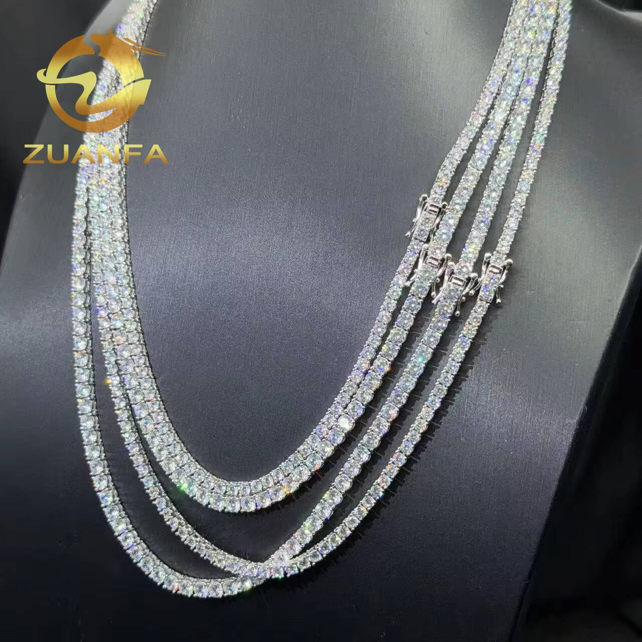 2mm 3mm 4mm 5mm 925 Silver Moissanite Diamond Tennis Necklace Fashion 5A Cubic VVS Moissanite Hip Hop Tennis Necklace for Men Women