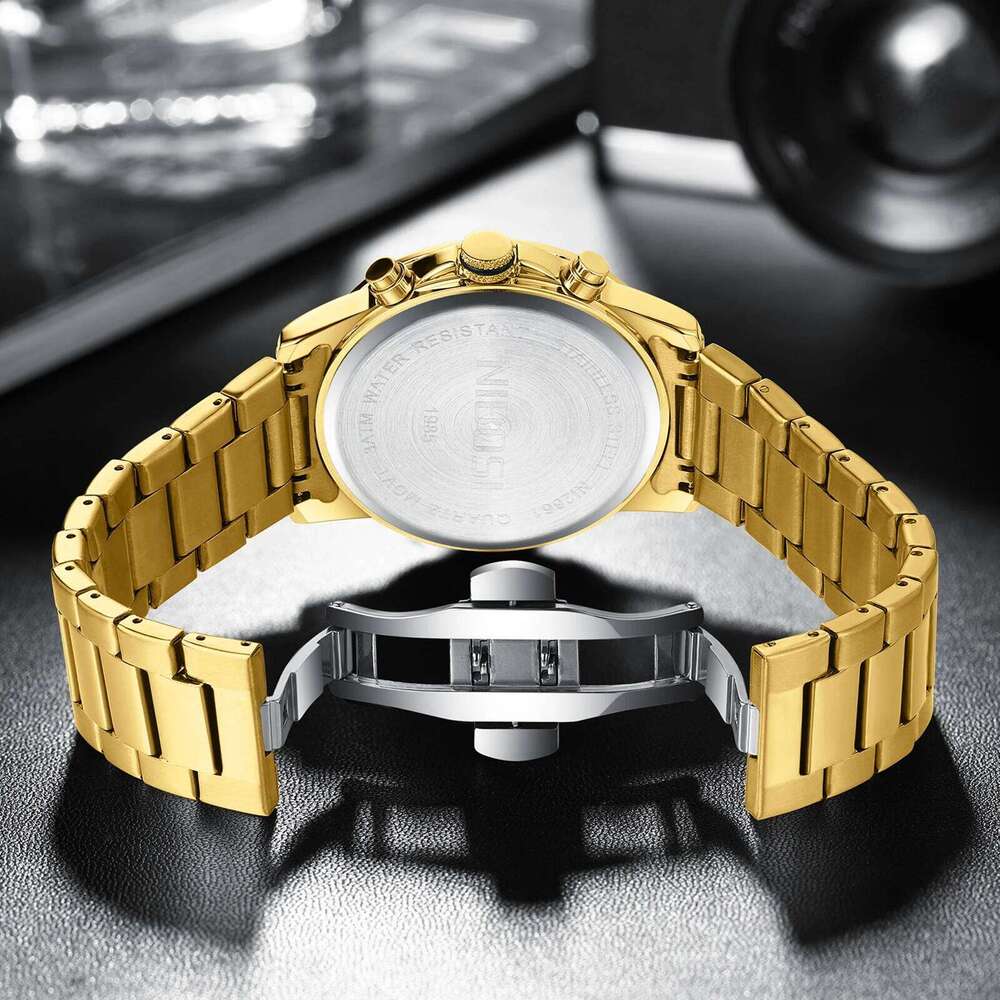 NIBOSI Mens Military Chronograph with Calendar Waterproof Stainless Steel Men's Wrist Watches Analog Quartz Watch