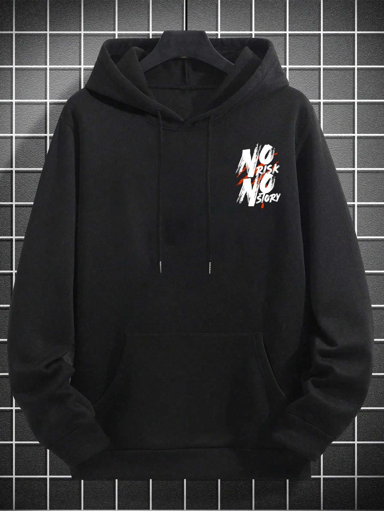 No Risk No Story Slogan Mens Fleece Street Hoodie Hip Hop Casual Sportswears Basics Fashion Pullovers Comfy Warm Tops M260312
