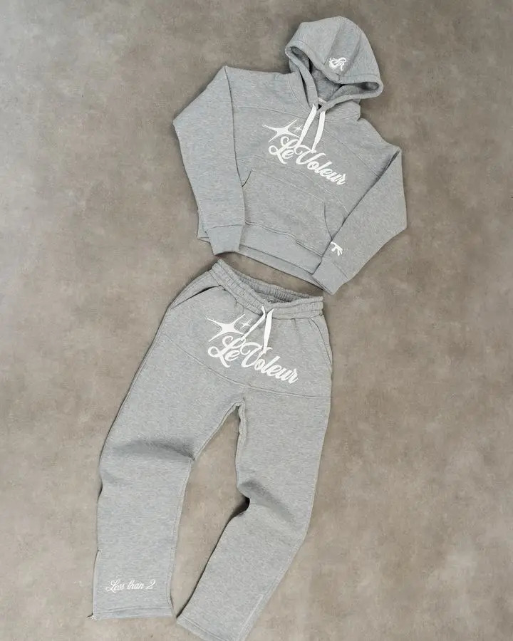 Streetwear Letter Hoodie Sweatshirt Two Piece Set Clothes Men Women Hip Hop Letter Retro Oversized Sweatshirt Rock Casual Suit 260311