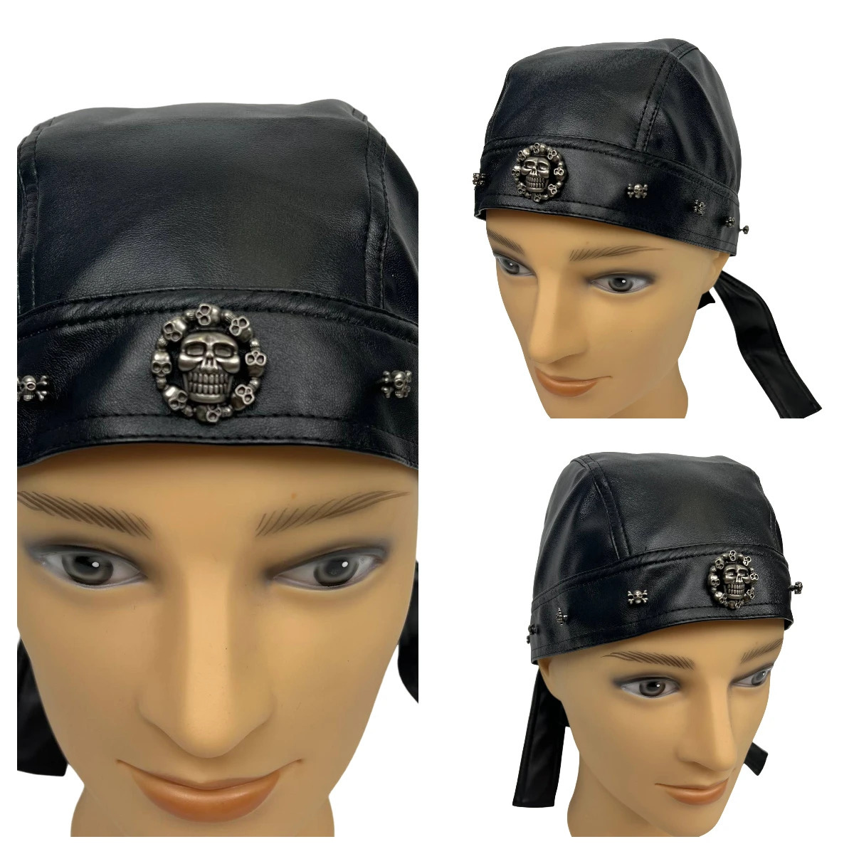 Black Leather Skull Bandana Motorcycle Helmet Edgy Halloween Gift for Urban Biker Cosplay 260304