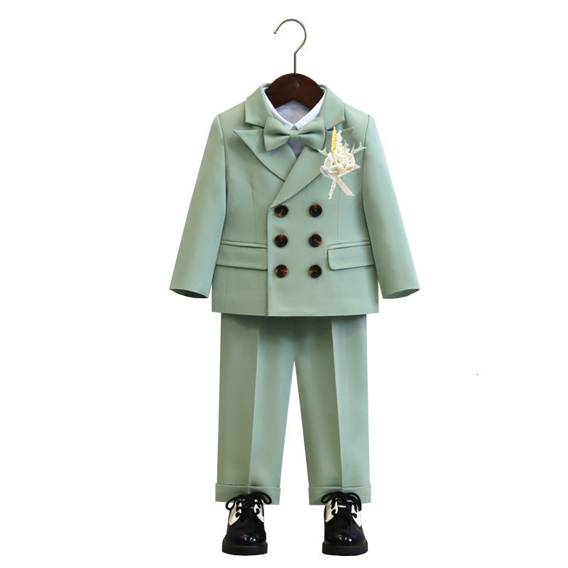 Boys Suits British Childrens Clothing Set Baby Flower Girl Dresses Handsome First Birthday Party Fashion Green Formal Suit 250118