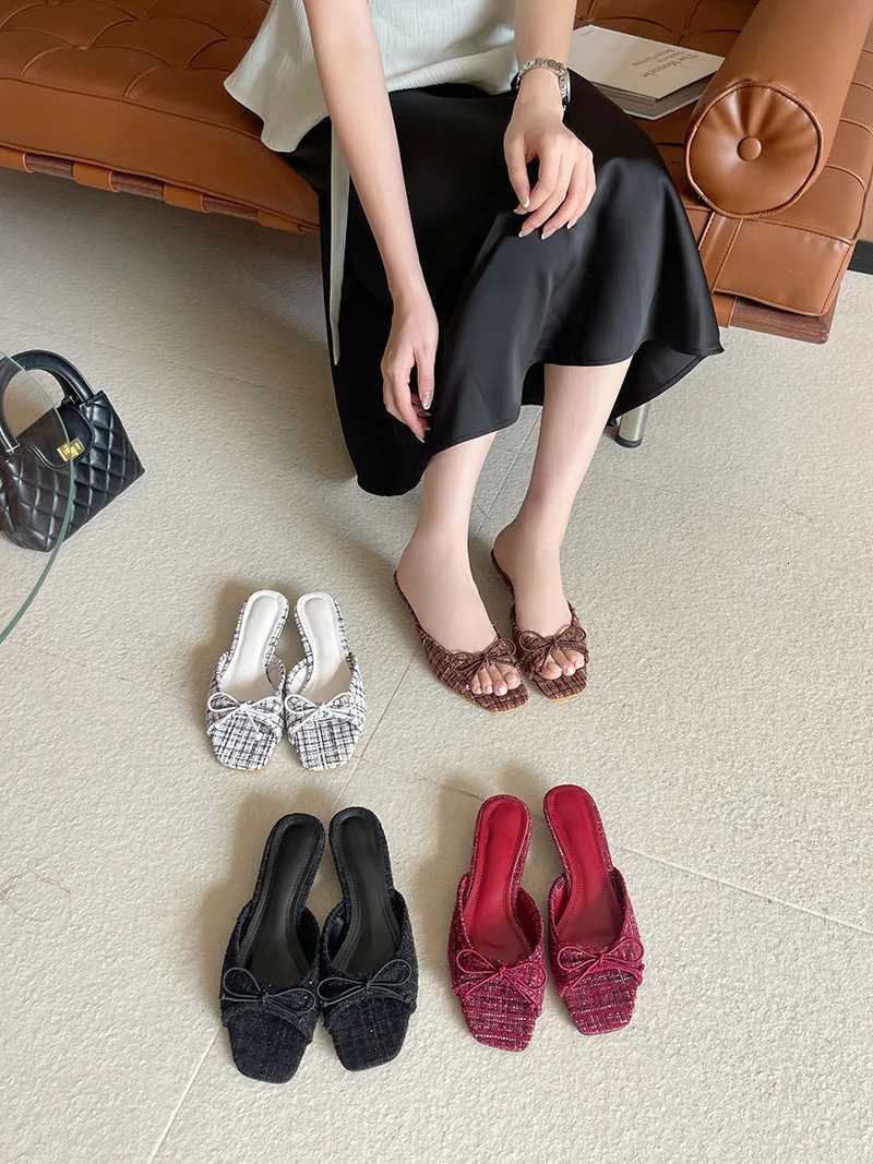 3cm Low Heel Shoes For Woman Burgundy Sandals Designer High Heels Summer Slippers 2026 Bow Brown Sandals Plus Size 43 K260312