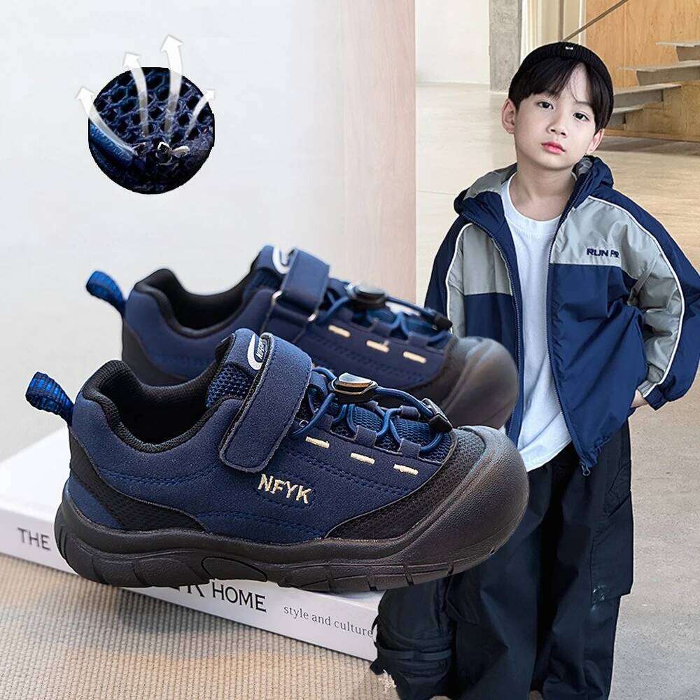 Children's Sneakers Size 23-33 Yellow Leather Boys Girls Casual Four Seasons Blue Lightweight Non-slip Kids Outdoor Shoes H260312