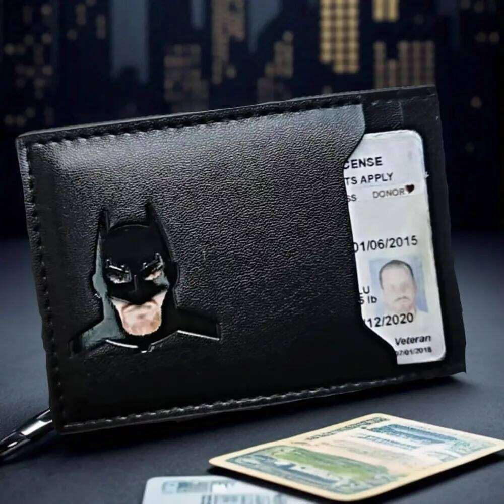 Bat ID Slim Leather Card Holder Case Wallet With Super Hero Mask Gift For Dad Son Boyfriend Husband Anniversary Birthday