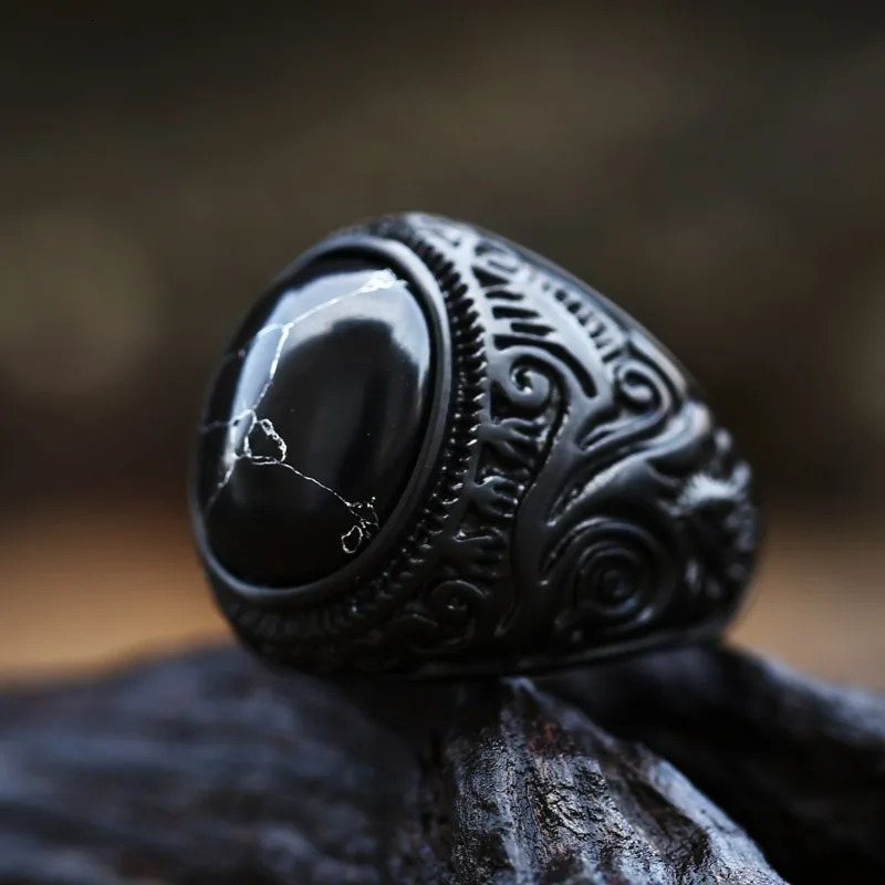 Vintage Handmade Turkish Black Zircon Rings Retro Men Stainless Steel Tiger Eye Stone Rings Classic Wedding Engagement Jewelry 260310