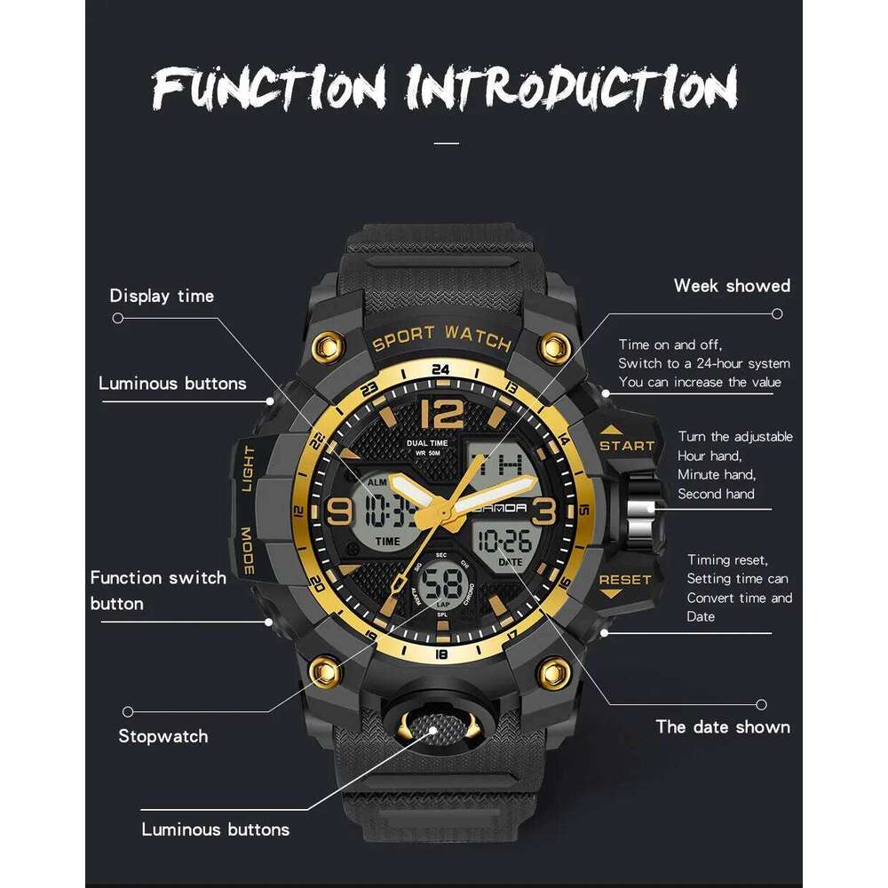 SADNA 6030 Top Outdoor Sports Dual Display Waterproof LED Student Electronic Watch 2025