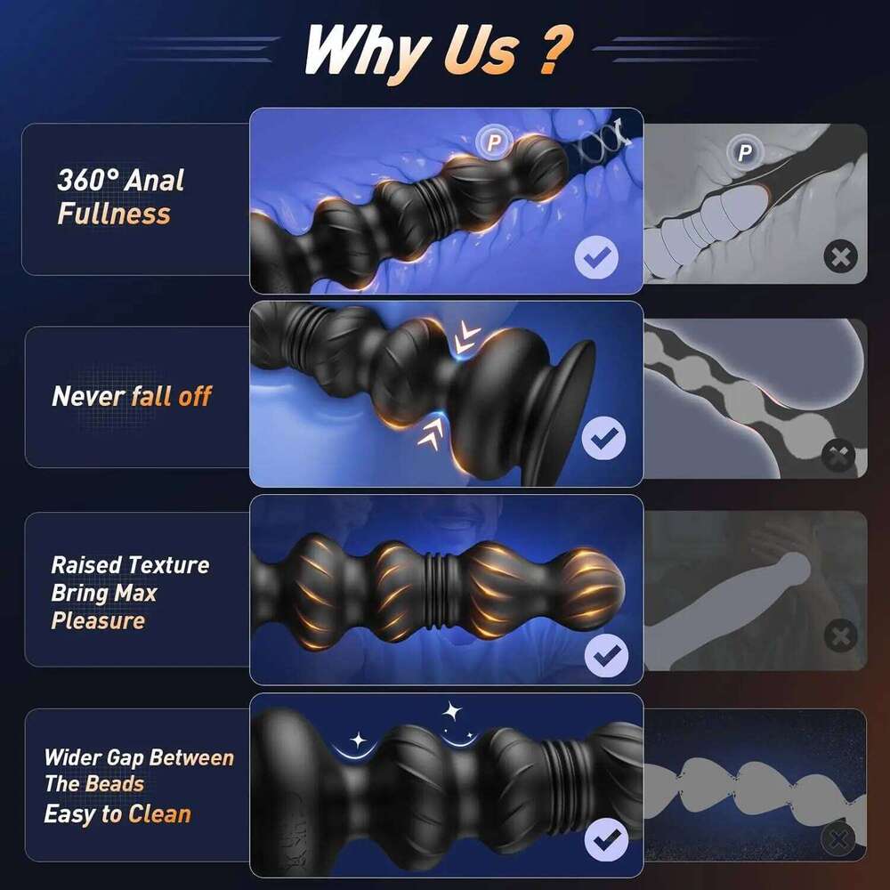 Beads Prostate Massager Anal Vibrator Butt Plug Trainer Vibrating Thrusting Sex Toys for Men Women Adult Z260311