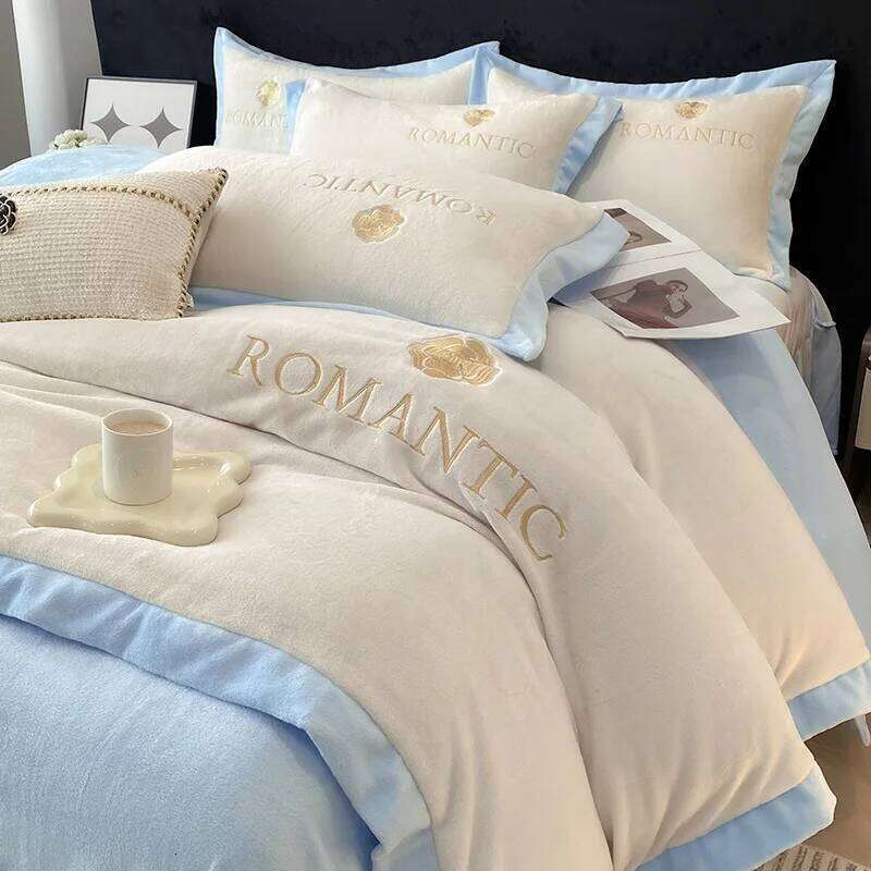 Milk fleece autumn four-piece set winter warmth, light , small clear and cute style H260312