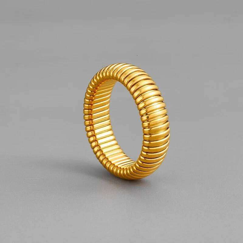 Peri'sBox 18k Gold Silver Plated Stainless Steel Polished Texture Wide Fine Ring for Men and Women Waterproof Jewelry Gifts H260312