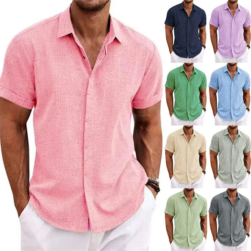 Mens Cotton Linen Short Sleeved Shirt Summer Casual Camisas Harajuku Blusas Shirts Fashion Tops Men Clothing Streetwear 260228