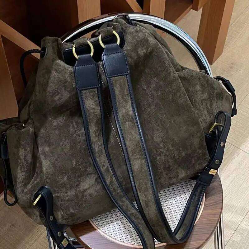 European And American Frosted Suede Bucket Type Backpack Retro Large Capacity Portable Single Shoulder Diagonal Cross Bag Trendy