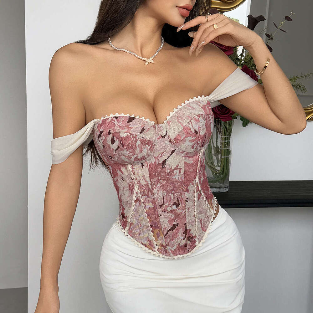 Cross-Border Foreign Trade Women's Fashion New Niche Retro French Jacquard Court Style Wrap Fishbone Chest Cotton Vest 71097