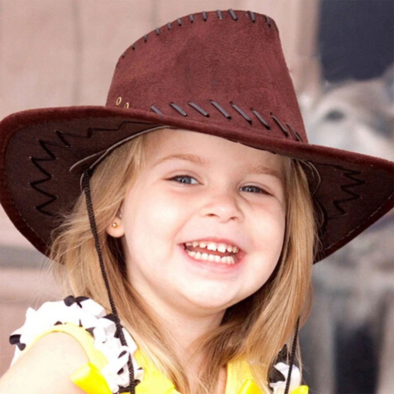 Kids Western Cowboy Hat Curved Brim Outdoor Toddler Sun Hat Children Birthday Gifts Vacation Cap Party Cosplay Hat 260309