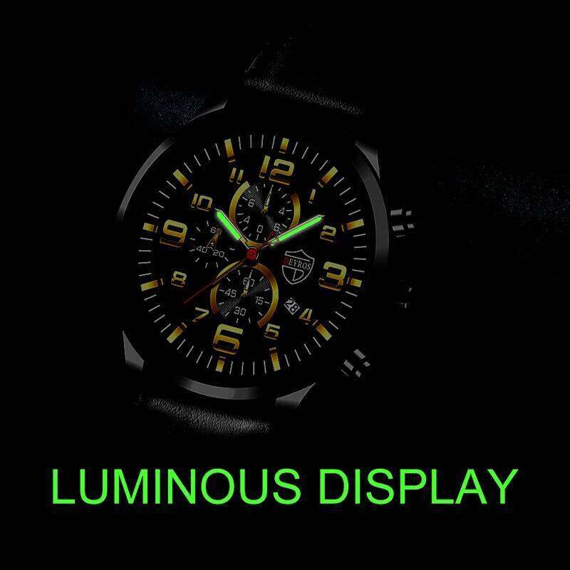 Mens Watches Stainless Steel Leather Quartz Wrist Man Business Watch Calendar Date Luminous Male Casual Bracelet Clock