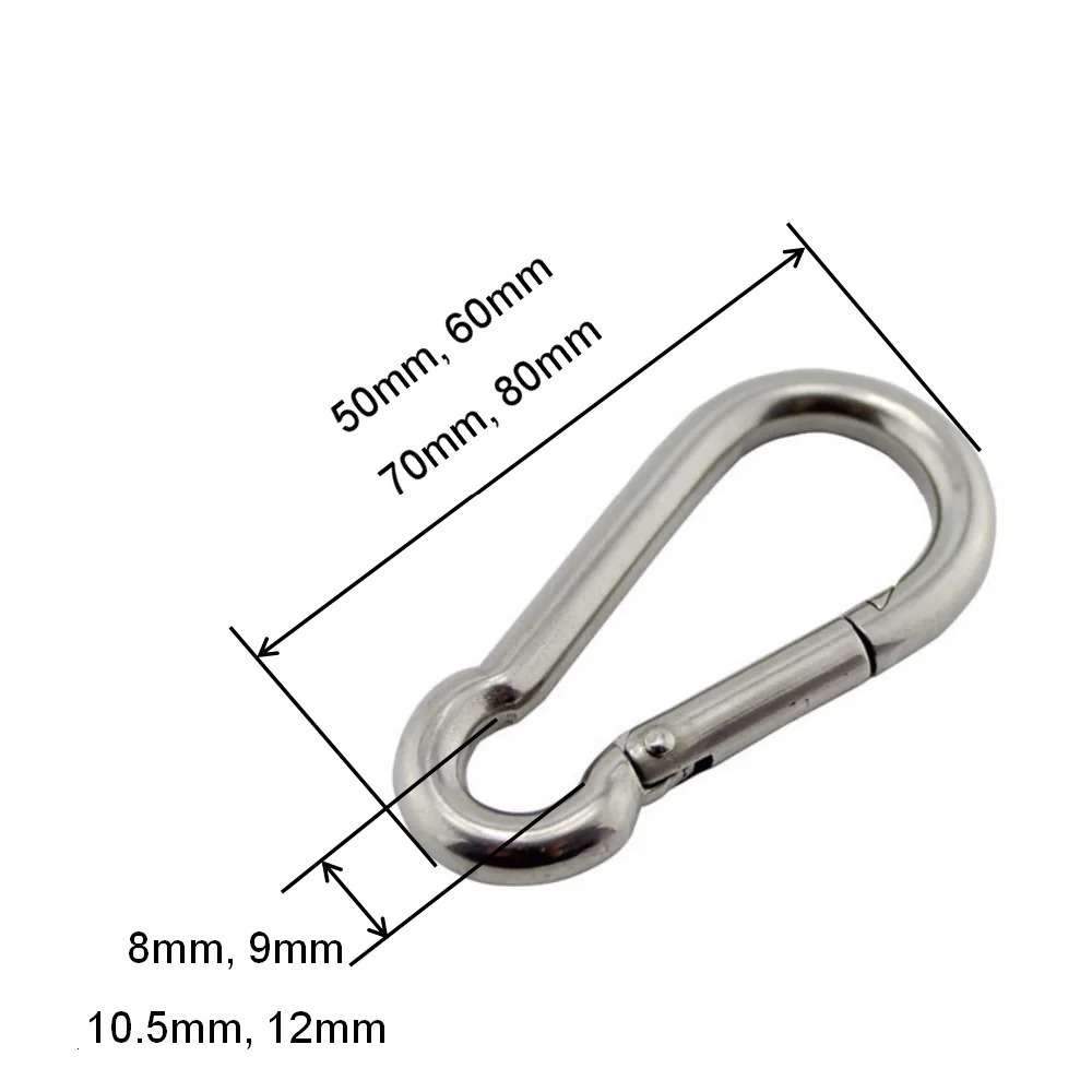 Carabiner Hook Marine Stainless Steel 50mm 60mm 70mm 80mm Length Large Heavy Duty Stainles 260228