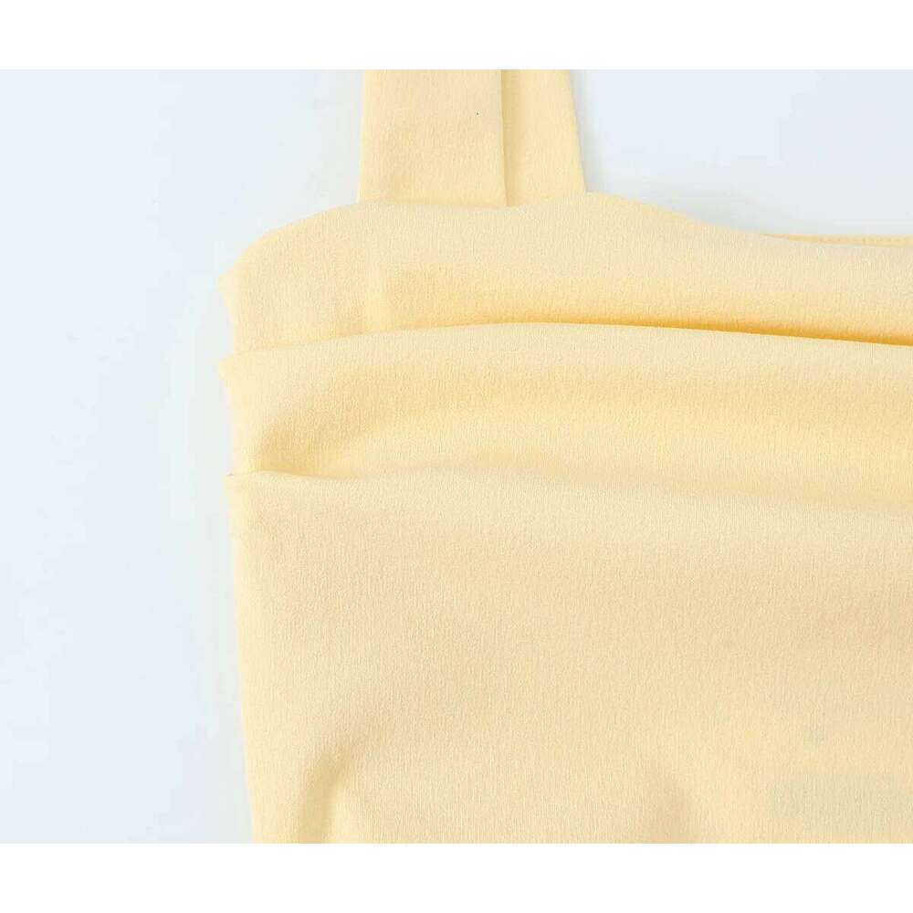 2025 Summer New Arrivals Women's Wear Plain Casual Chic Square Neck Sleeveless Suspender Pleated Midi Dress C260311