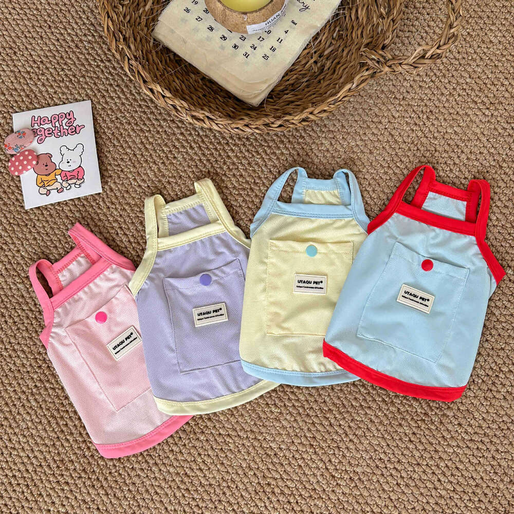 Blue Color-Blocked Four-Legged Outdoor Clothing For Small Dogs And Cats, Summer Thin Breathable Pet Dog Clothes In Casual Style