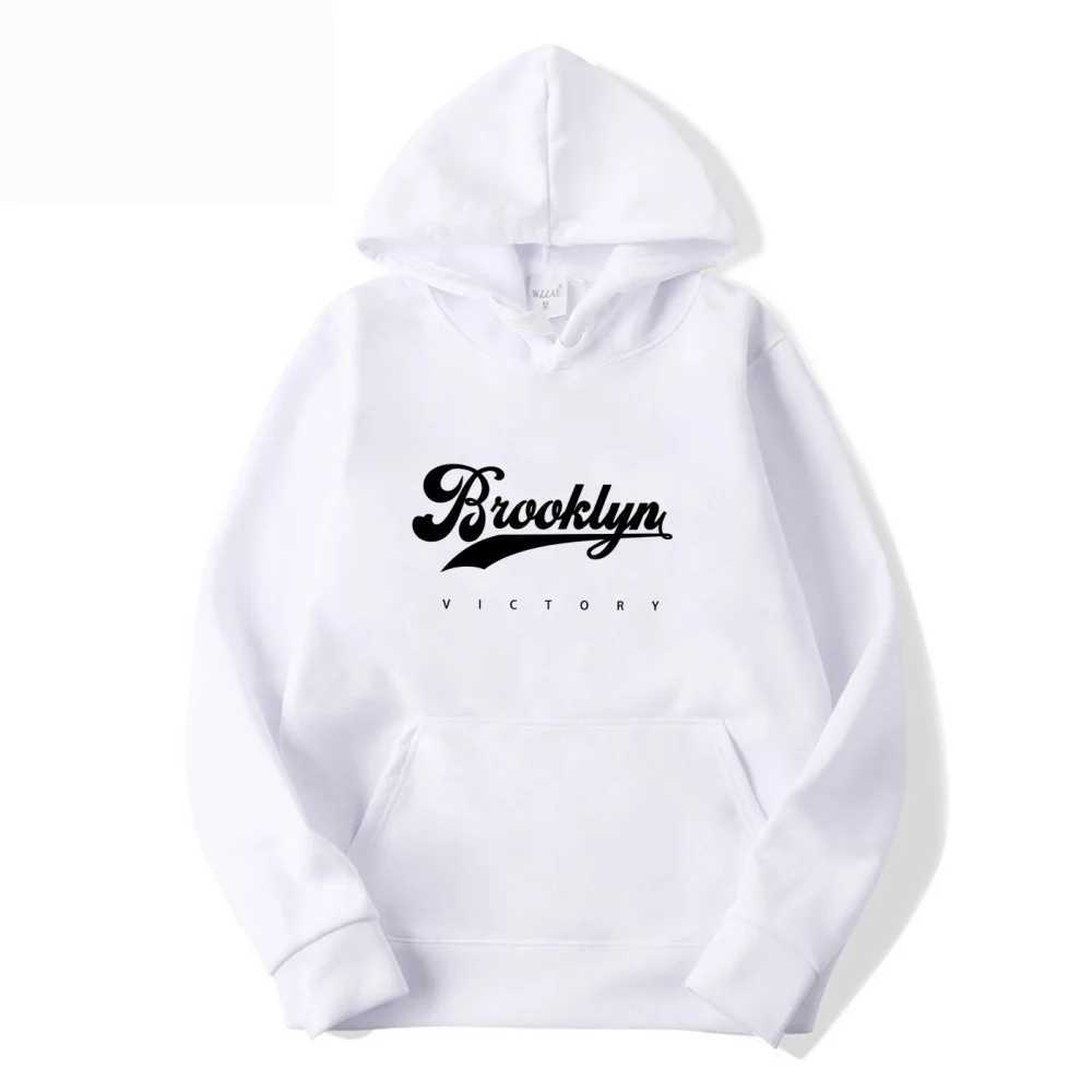 Brooklyn Victory Printed Cotton Hoodie - Womens Basic with Pockets - Loose Fit Sporty Pullover M260312