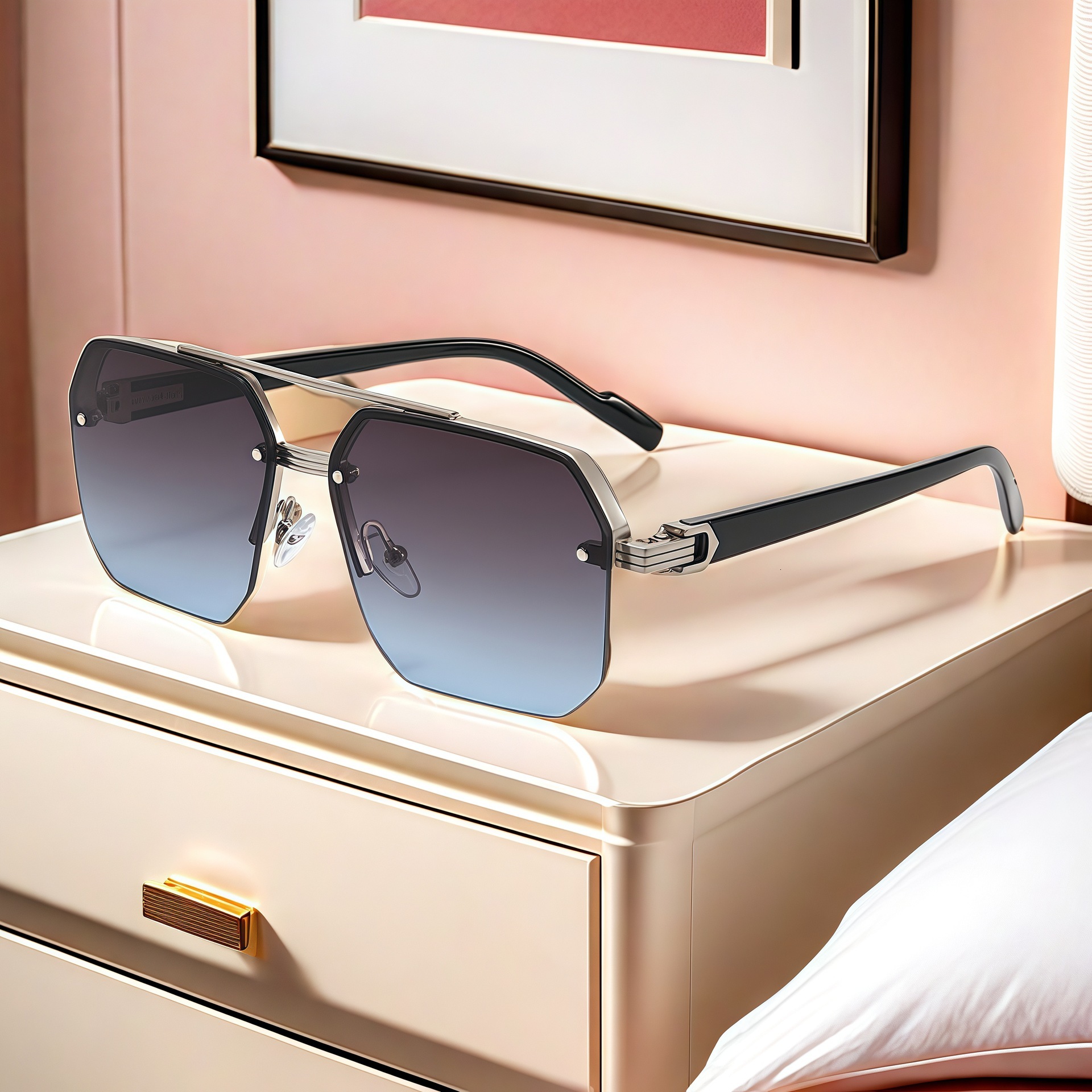 New for Men Driving, Slim Face Effect, UV Protection, High-End Half-Frame Square Sunglasses