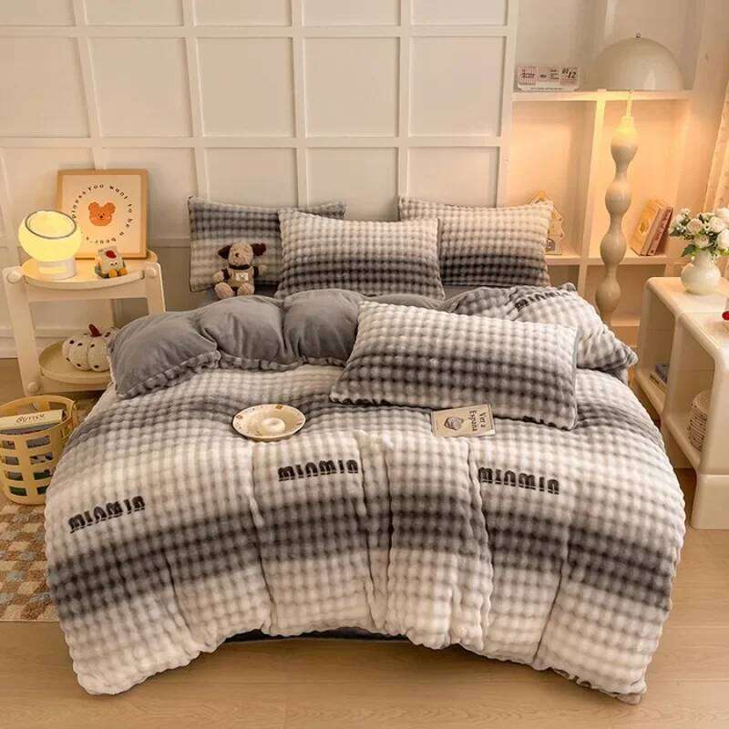 2024 New Milk Printed Bubble Four-piece Set Class A Winter Thickened Quilt Cover Sheet Baby Fleece H260312