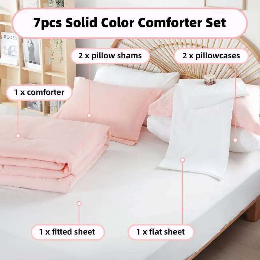 Pink Sets Full Size Comforter with Sheets 7 Piece Soft Microfiber Comforters Set for Women Blush Lightweight Alter H260312