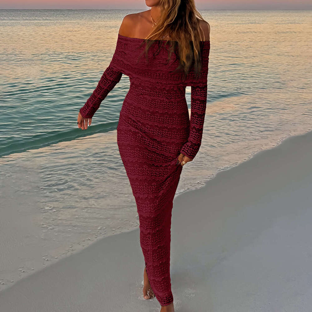 European and American 2026 autumn new fashion elegant socialite style off-shoulder lace dress for women