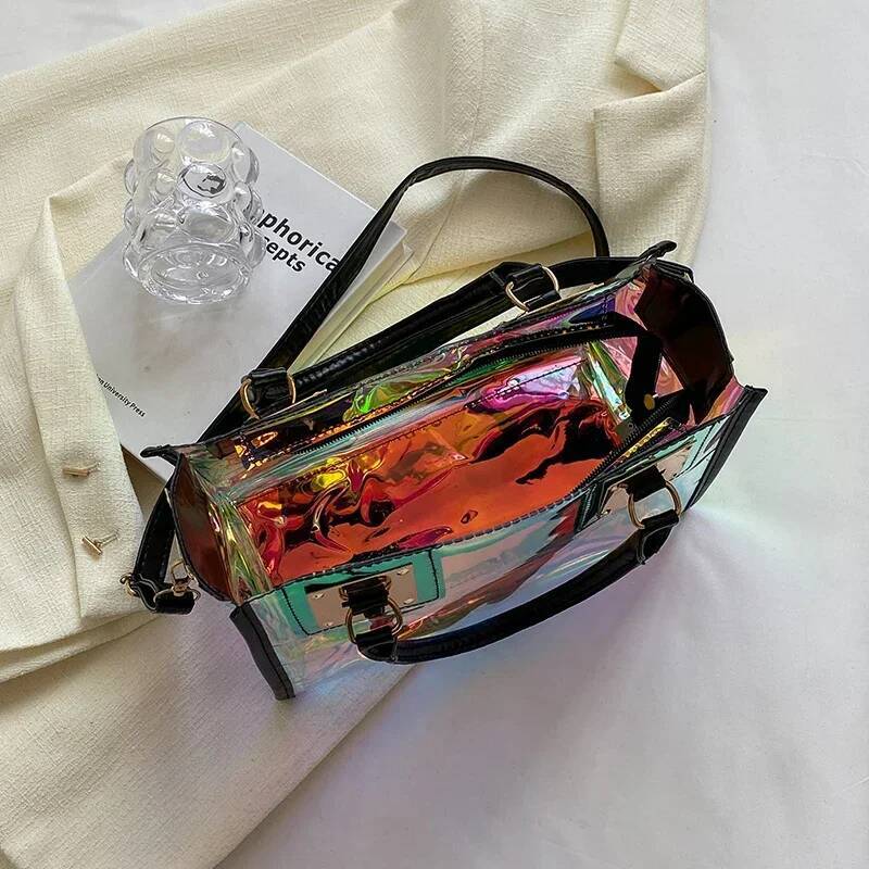 Casual 2 Set Tote High Quality PVC Transparent Crossbody 2025 New Clear Jelly Handbag Waterproof Beach Shoulder Bag