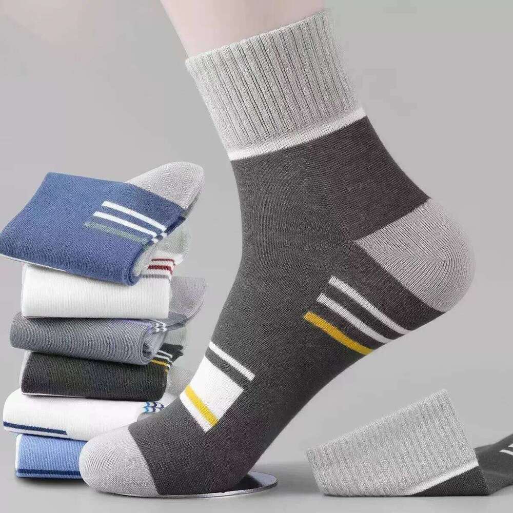 5 Pairs Cozy Striped Mid-Calf Socks Men-Soft Polyester & Spandex Blend Men Socks,Perfect for Fall/Winter Z260312
