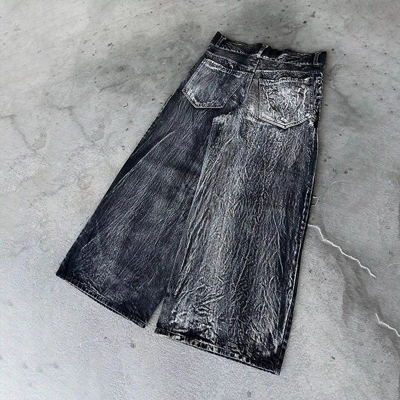 Gothic Retro Baggy Unisex Mopping Pants Y2K Phantom Jeans High Street Spider Embroidered Patch Hip Hop Streetwear Straight Jeans 260310