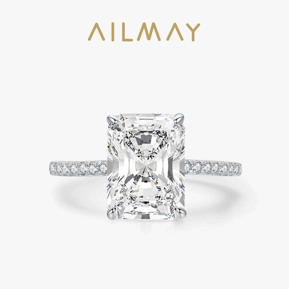 Ailmay Trendy 925 Sterling Silver Redian Cutting Rectangle 5A Zirconia Rings For Women Wedding Engagement Jewelry Gift H260312