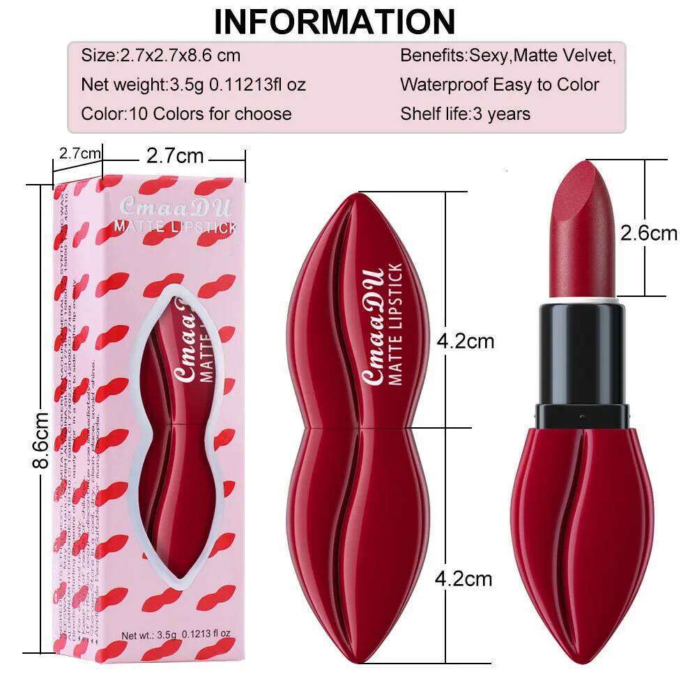 10 Matte Velvet Rich Color Rendering Lip Makeup Tool Long Lasting Waterproof Lipstick W260311