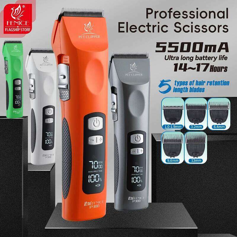 Fenice Cordless Rechargeable Clipper Low Noise Professional Pet Hair Cutting Machine Grooming Trimmer Shaver Kit for Animals C260312