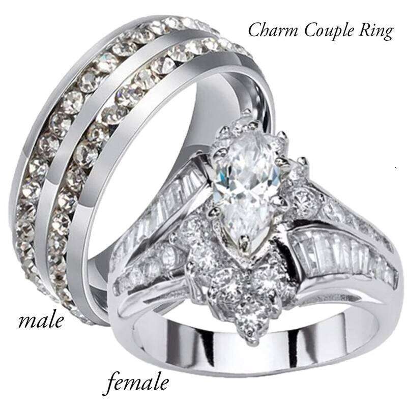 Carofeez Couple Men Stainless Steel Double Row Zircon Fashion Geometric Women Rings Wedding Ring Gift W260311