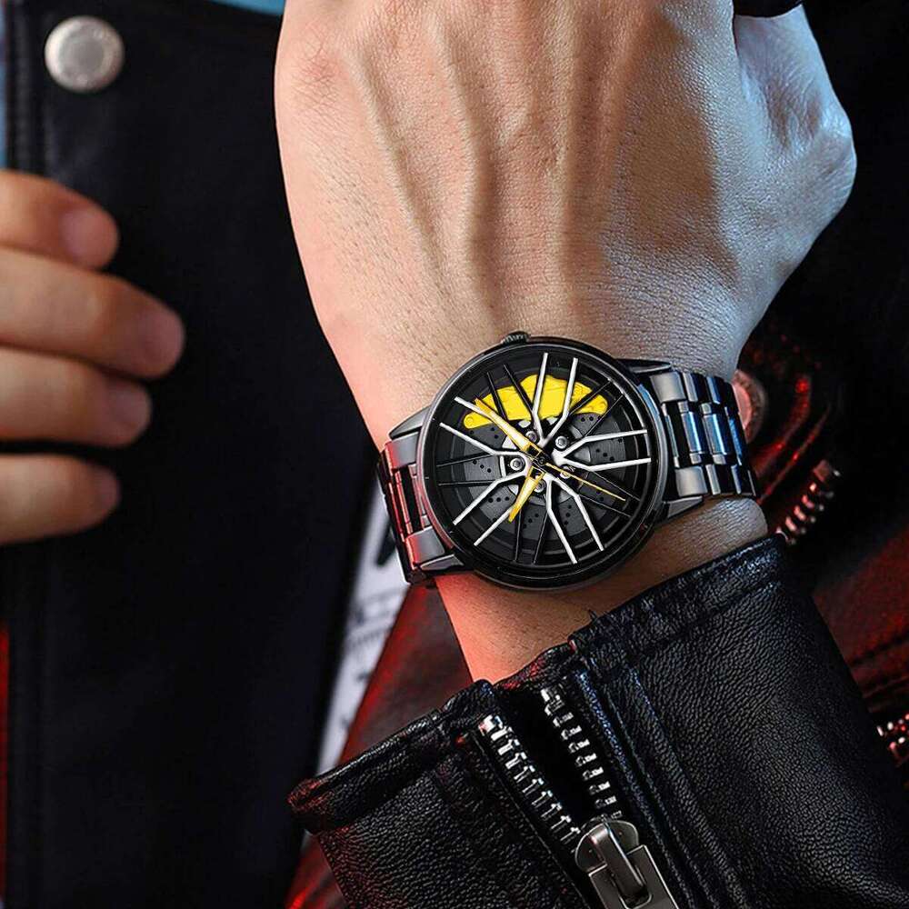 1pc Mens Watch Fashion Stainless Steel Strap Creative Rotating Sports Style Original Quartz Movement Top Brand Men Wrist Watches