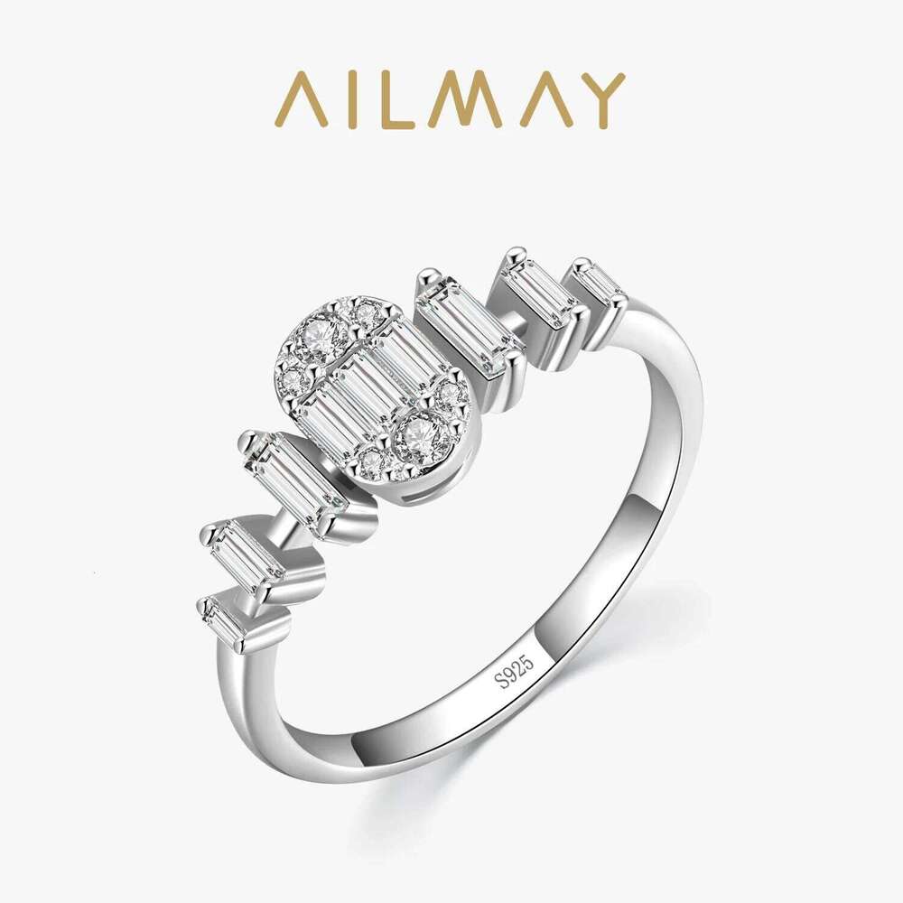 Ailmay 925 Sterling Silver Fashion Oval Shining Clear Zircon Rings For Women Wedding Engagement Fine Female Jewelry H260312