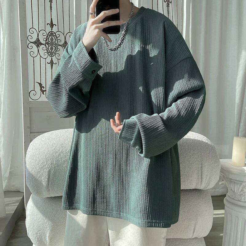 2024 Spring Autumn Casual Long Sleeve T Shirts Men Loose Round Neck T-shirts Male Fashion Harajuku Korean Streetwear Tops Tees