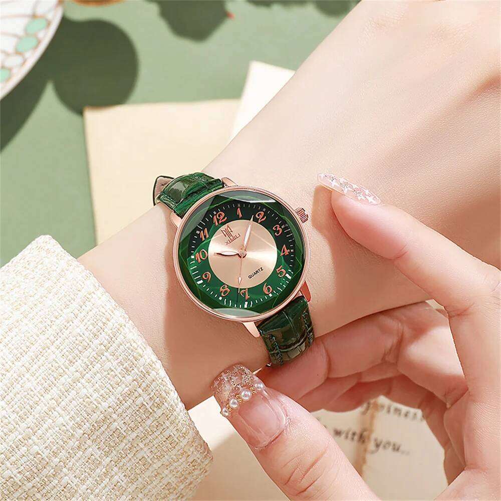 Fashion Green Women's Business 2025 Digital Quartz Watch Casual Leather Ladies Clock Gift Wristwatch