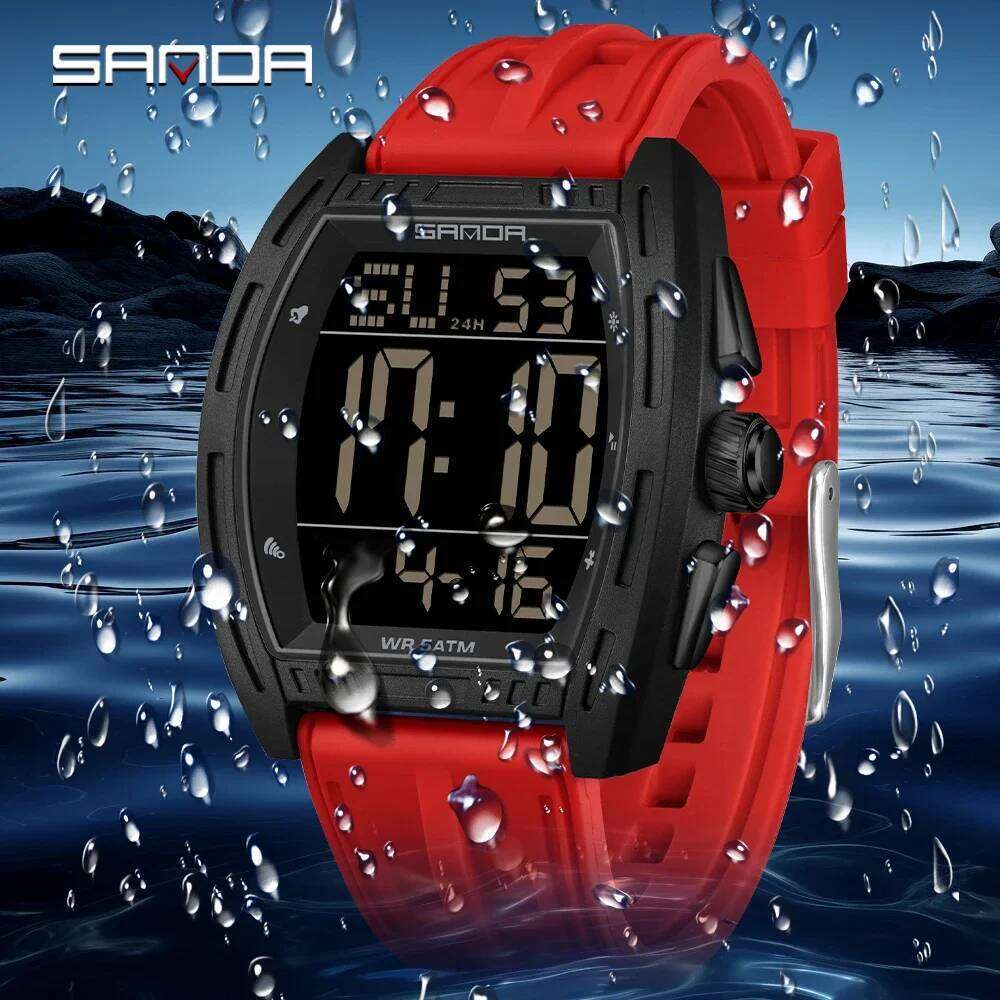 SANDA 6328 Fashion Cool Electronic 5ATM Waterproof, Seismic, and Drop resistant Large Digital Night Light Men's Watch