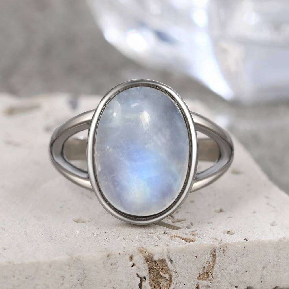 925 Sterling Silver Ring Natural 10*14mm Moonstone Rings Oval Large Gemstone Vintage Fine Jewelry for Women Men H260312