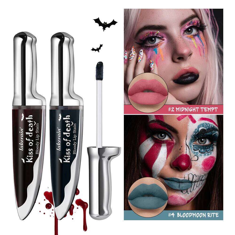 Lakerain Dark Black Long-lasting Dye High Color Liquid Gloss Color-changing Lip Glaze Gothic For Halloween Dance Party W260311