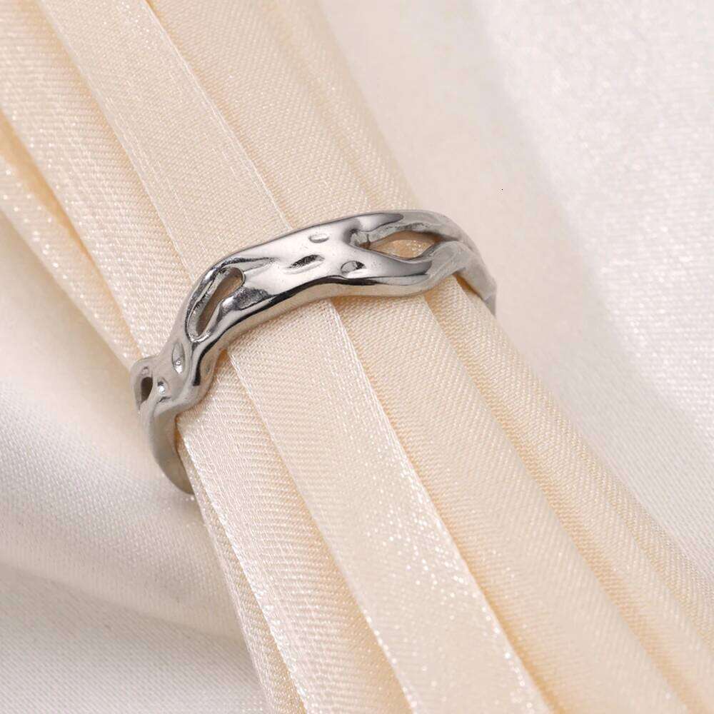 Stainless Steel Irregular Open Rings for Women Gold Color Geometric Adjustable Wedding Ring Aesthetic Waterproof Jewelry H260312