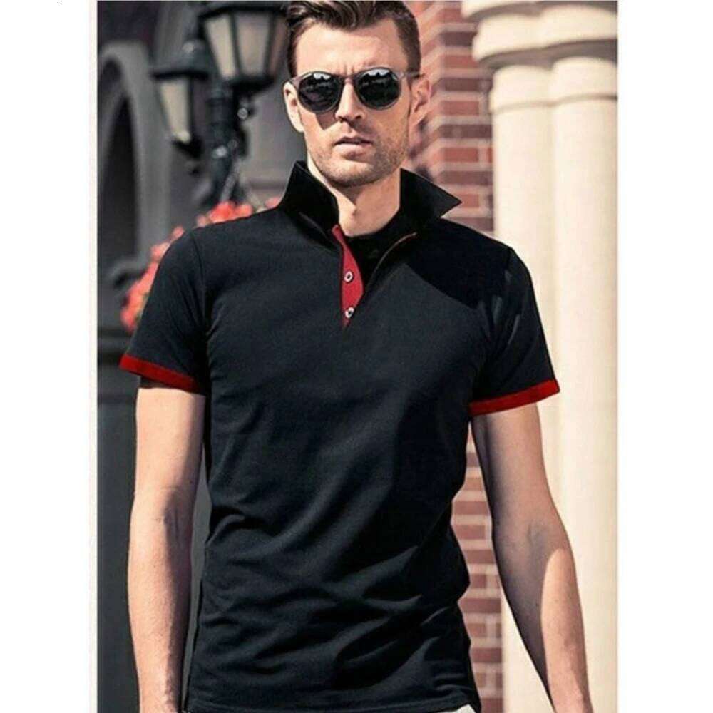 Short Sleeve Shirt Contrast Color Polo New Clothing Summer Streetwear Casual Fashion Men tops 26H0312